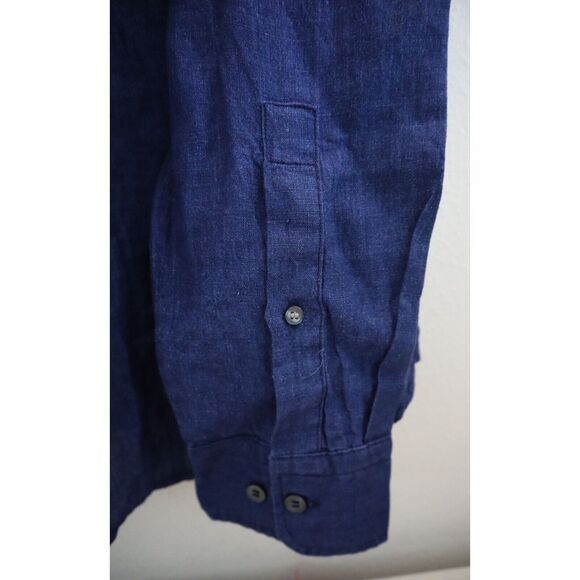 Banana Republic Men's Sz M Navy Blue Standard-Fit Button Down Linen Shirt $85 - Picture 7 of 15